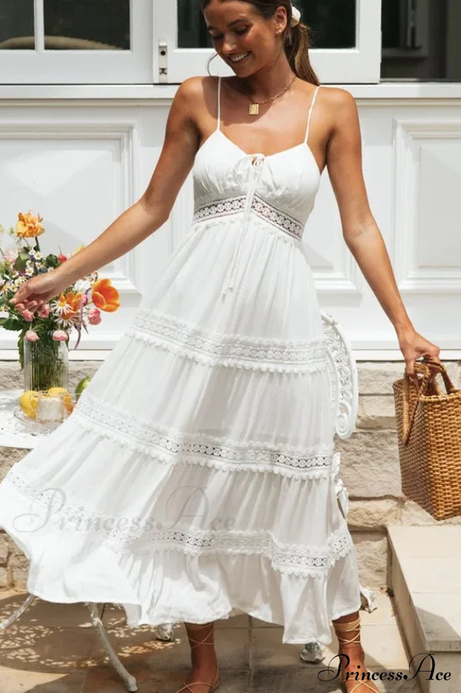 Sling Lace Charming Panel Maxi Dress