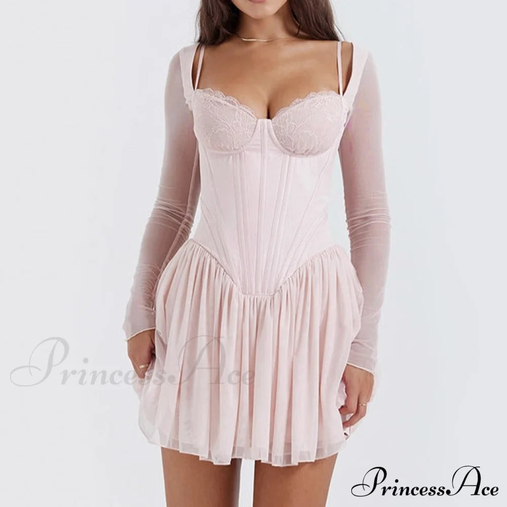 Bombshell Long Sleeve Bustier Graceful Corset Frill Mini Dress
