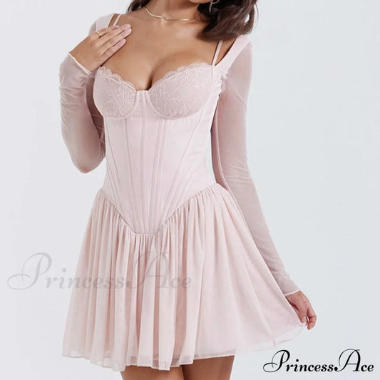 Bombshell Long Sleeve Bustier Graceful Corset Frill Mini Dress