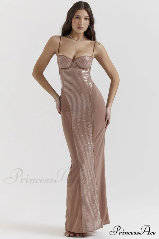 Bonita Brown Stylish Sequined Maxi Dress