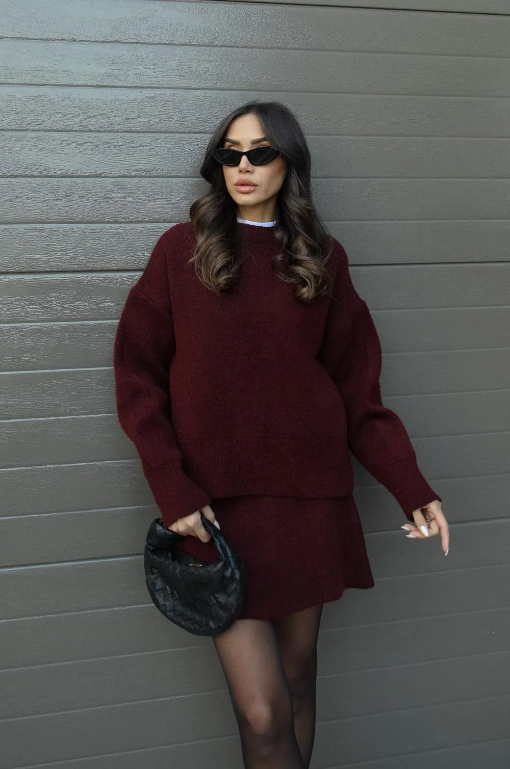 Damaris - Knitted Straight Shirt Two-piece Set