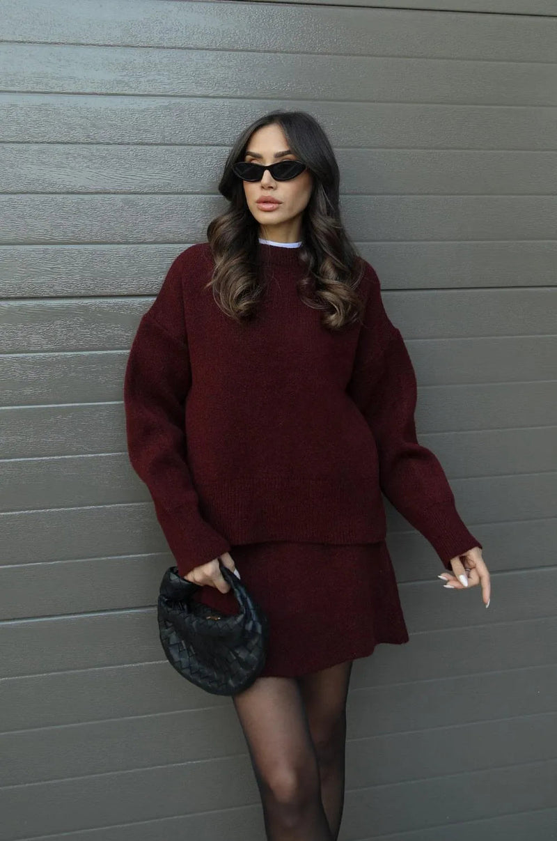 Damaris - Knitted Straight Shirt Two-piece Set