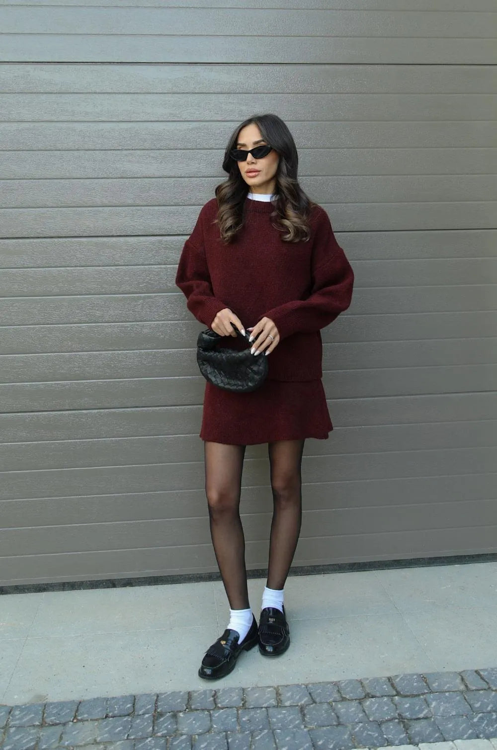 Damaris - Knitted Straight Shirt Two-piece Set