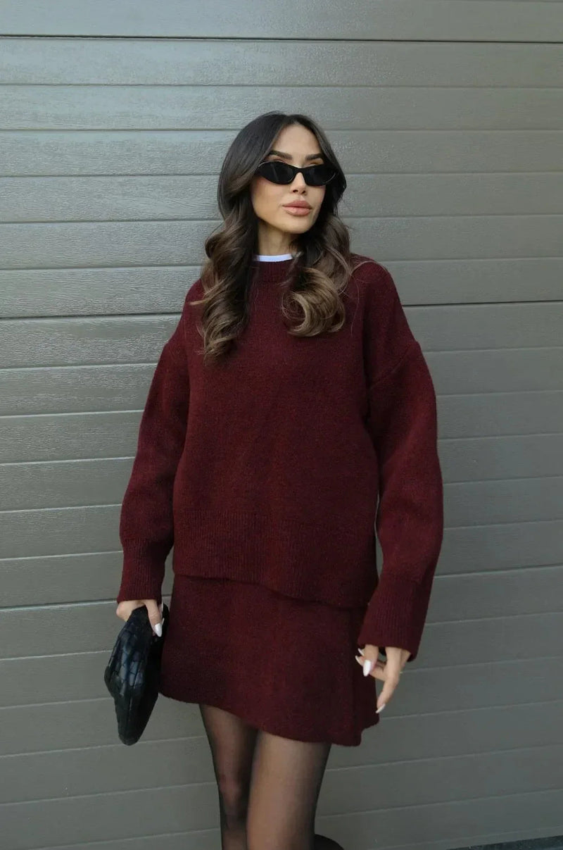 Damaris - Knitted Straight Shirt Two-piece Set