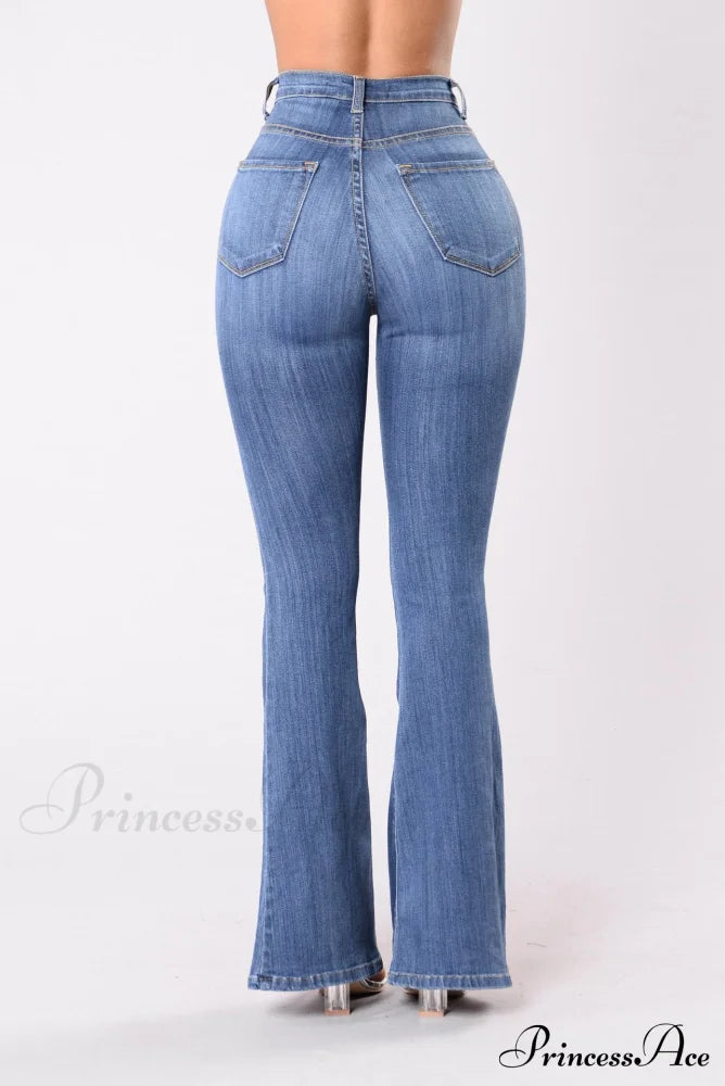 Bottom Denim Waist Flare Warm-season Jean Push Bell Lady for Trousers High Pants Skinny Up Jeans Spring