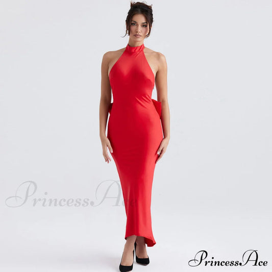 Bowknot Contrast Color Strapless Bodycon Classic Party Maxi Dress