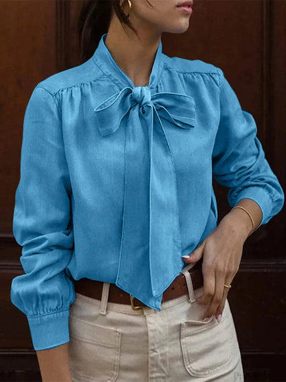 Bowtie Neck Pleating Blouse Blouse