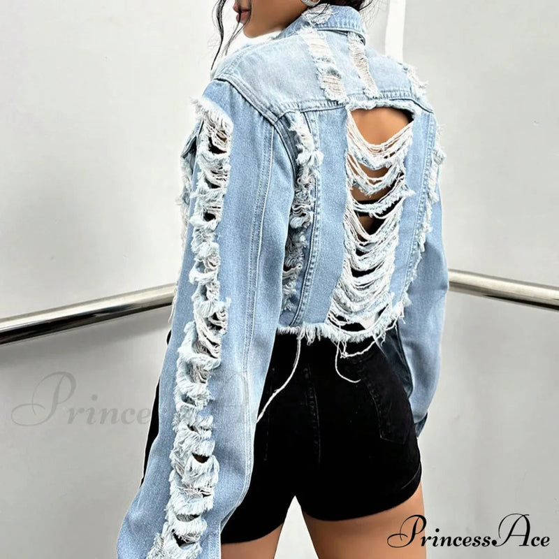 Boyfriend Ripped Crpped Button Down Chest Pockets Overcoat Warm Stylish Fashionable Versatile Jacket