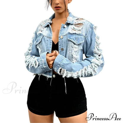 Boyfriend Ripped Crpped Button Down Chest Pockets Overcoat Warm Stylish Fashionable Versatile Jacket
