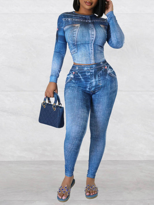 Crop Top Gradient Skinny Pants Set Bo2121