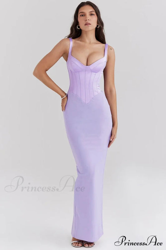Breeze Orchid Satin Charming Corset Maxi Dress
