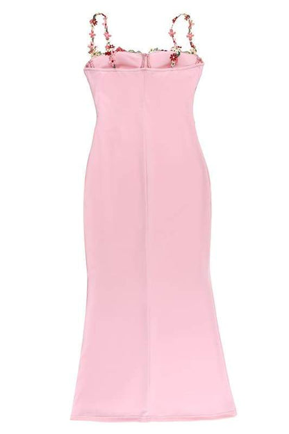 Brenda Embroidered Lace-up Midi Dress