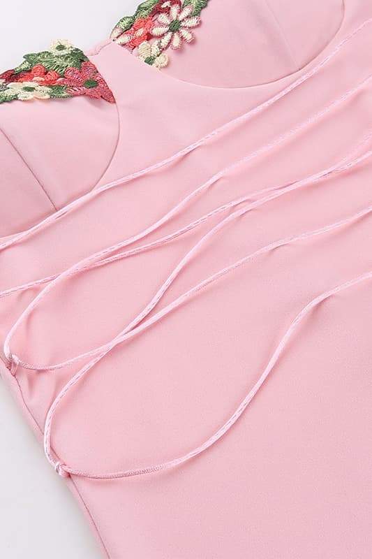 Brenda Embroidered Lace-up Midi Dress