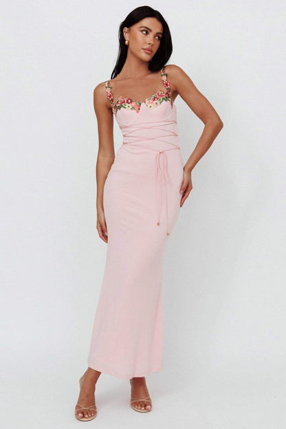 Brenda Embroidered Lace-up Midi Dress