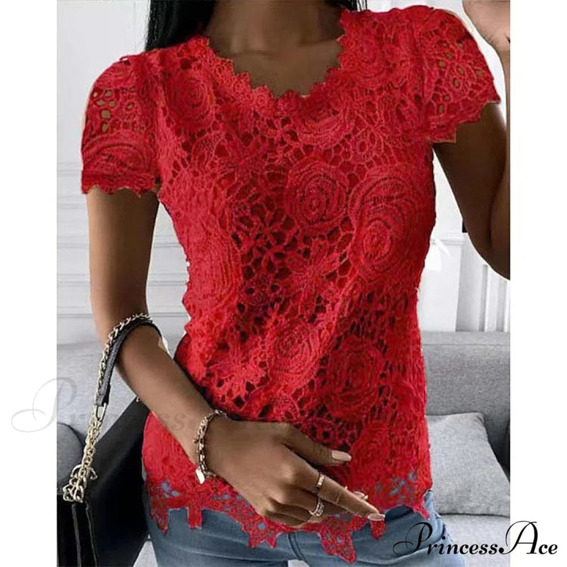 Brief Pink Neck White Blouse Round Black Lace Arm Basic Plain Blouse