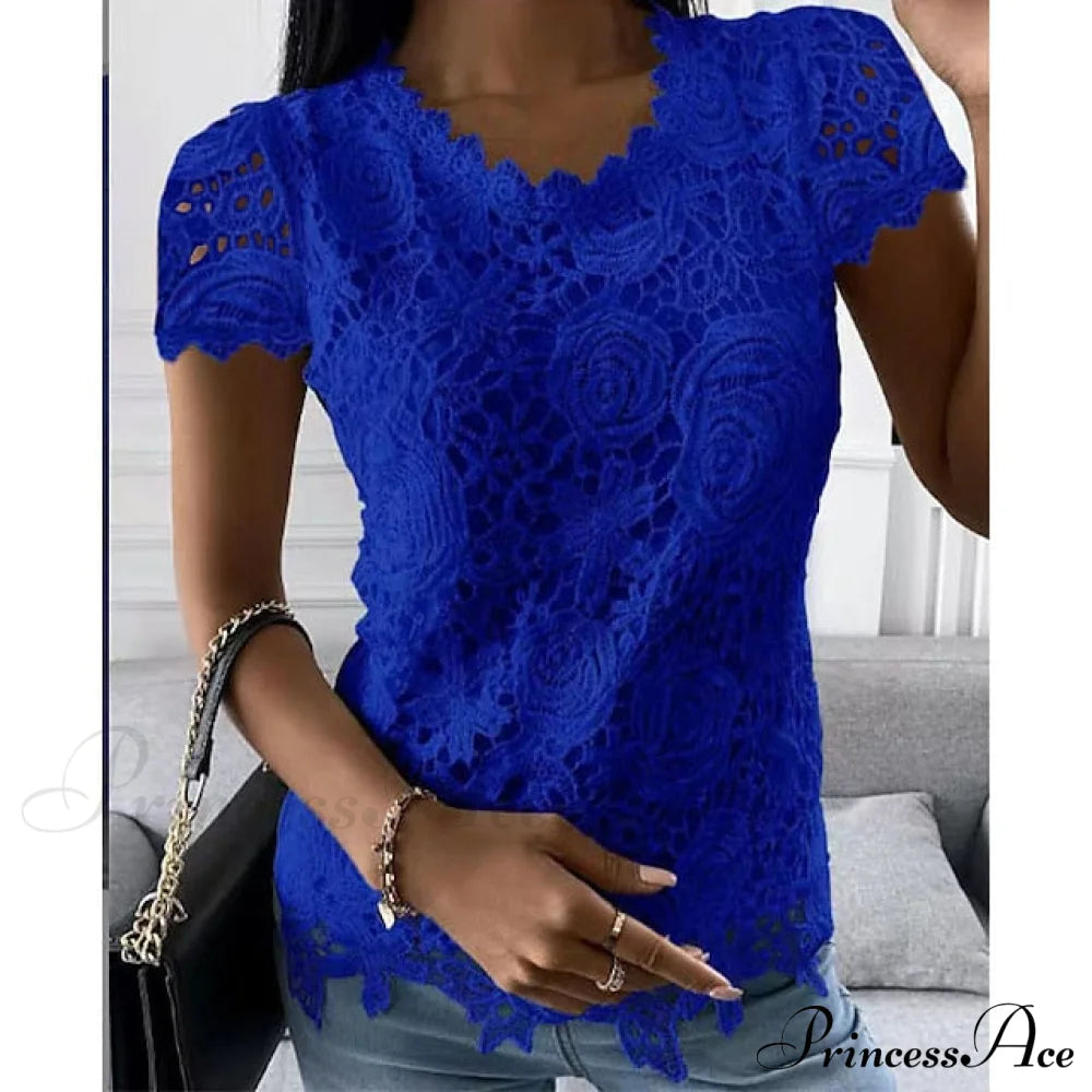 Brief Pink Neck White Blouse Round Black Lace Arm Basic Plain Blouse