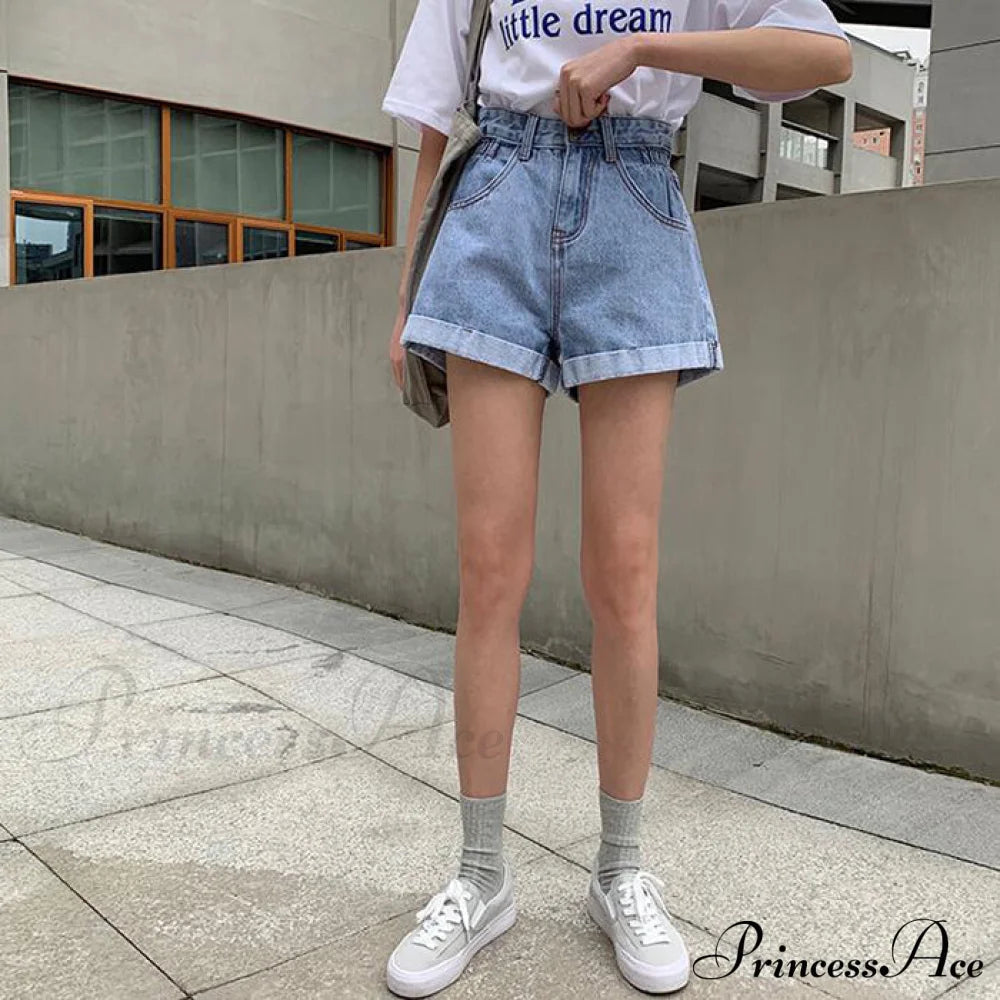 Brief Warm-season Waist Elastic Leg High Jeans Shorts Waist Denim Wide Loose Size Plus Female