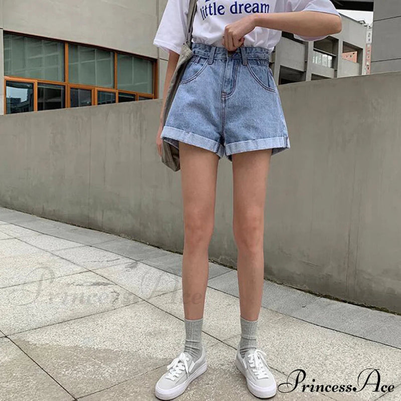 Brief Warm-season Waist Elastic Leg High Jeans Shorts Waist Denim Wide Loose Size Plus Female