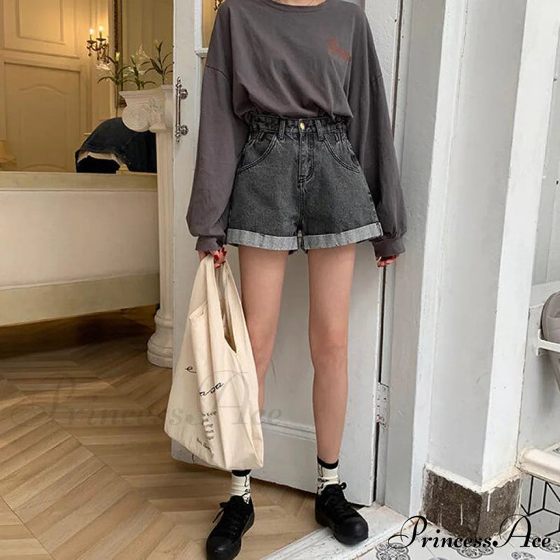 Brief Warm-season Waist Elastic Leg High Jeans Shorts Waist Denim Wide Loose Size Plus Female