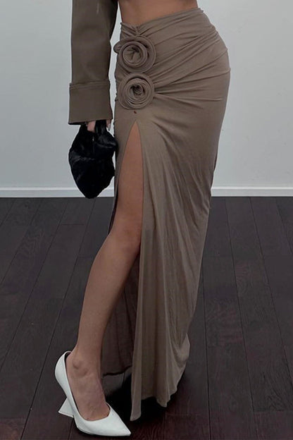 Ruched High Slit Skirt
