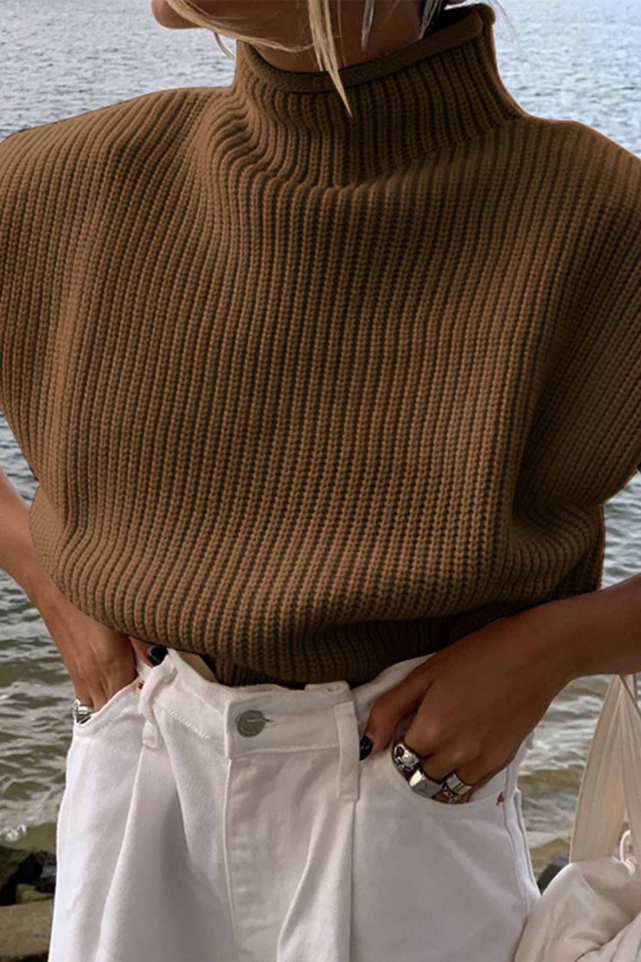 Mock Neck Sleeveless Sweater