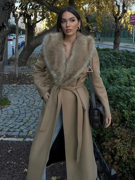 Brown Fluffy Faux Fur Overcoat