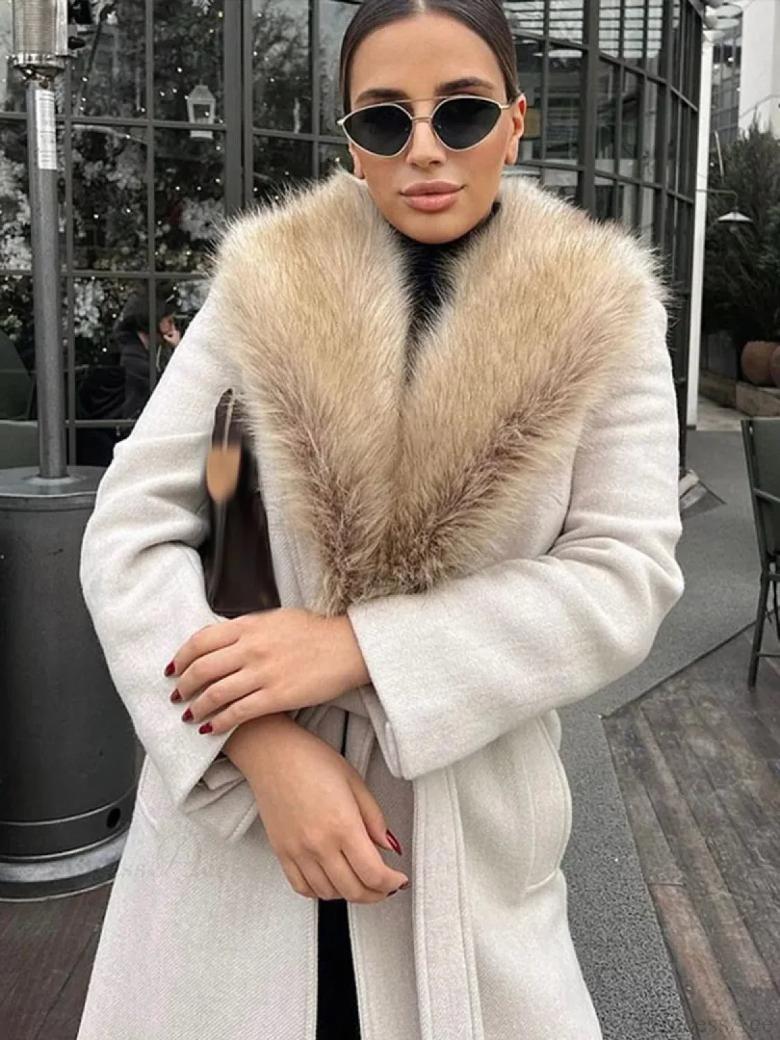 Brown Fluffy Faux Fur Overcoat