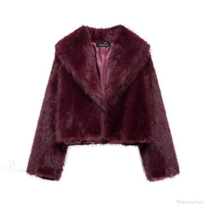 Brown Lapel Fluffy Coat