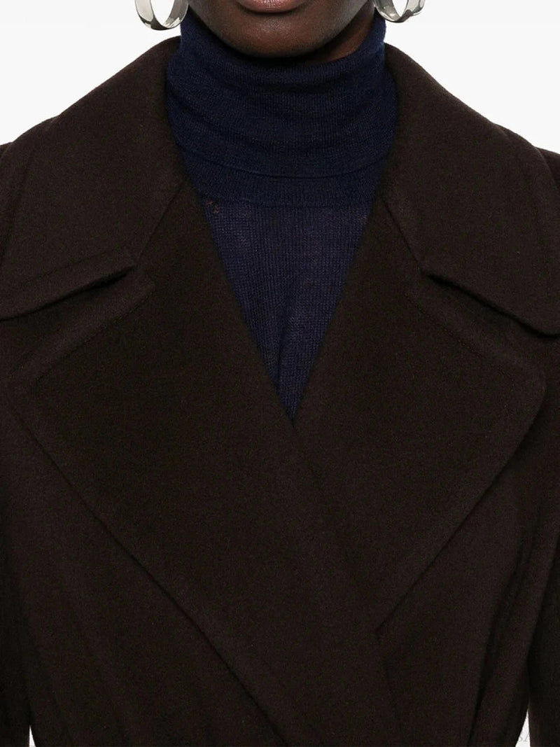 Brown Woolen Lapel Slim Overcoat