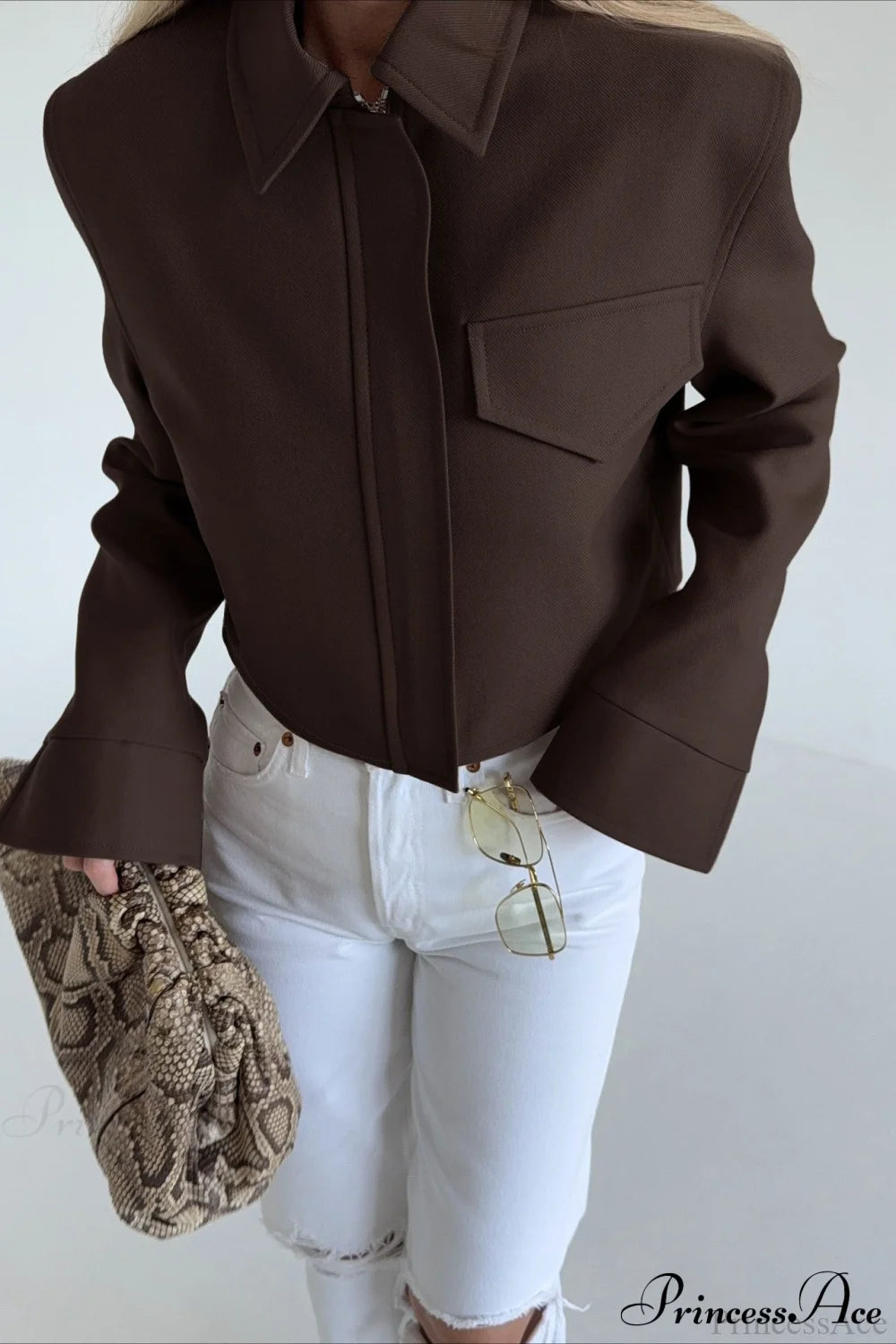 Brown Zip Short Jacket Coat