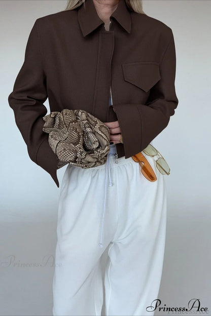 Brown Zip Short Jacket Coat