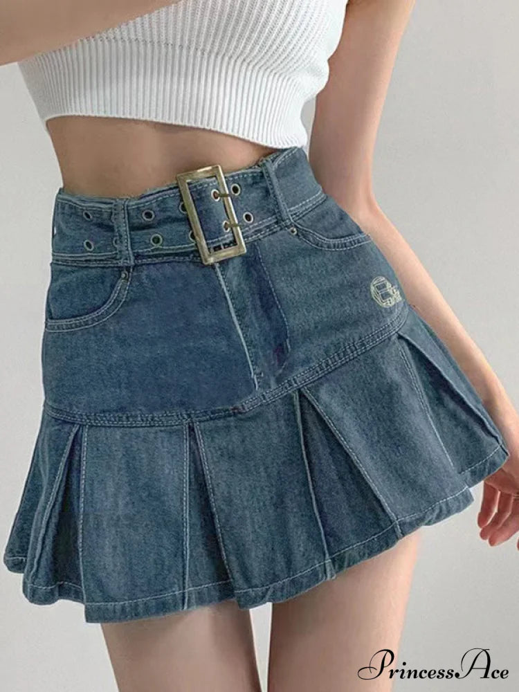 Buckle Belt Low Waist Denim Mini Skirt