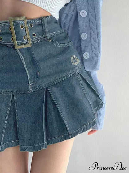 Buckle Belt Low Waist Denim Mini Skirt
