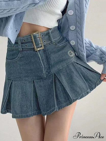Buckle Belt Low Waist Denim Mini Skirt