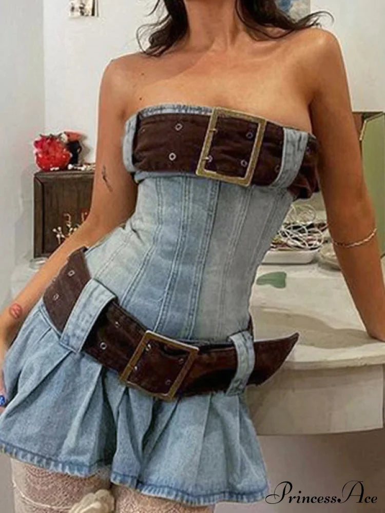 Buckle Belt Pu Black Mini Skirt