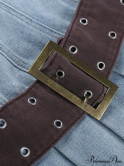 Buckle Belt Pu Black Mini Skirt