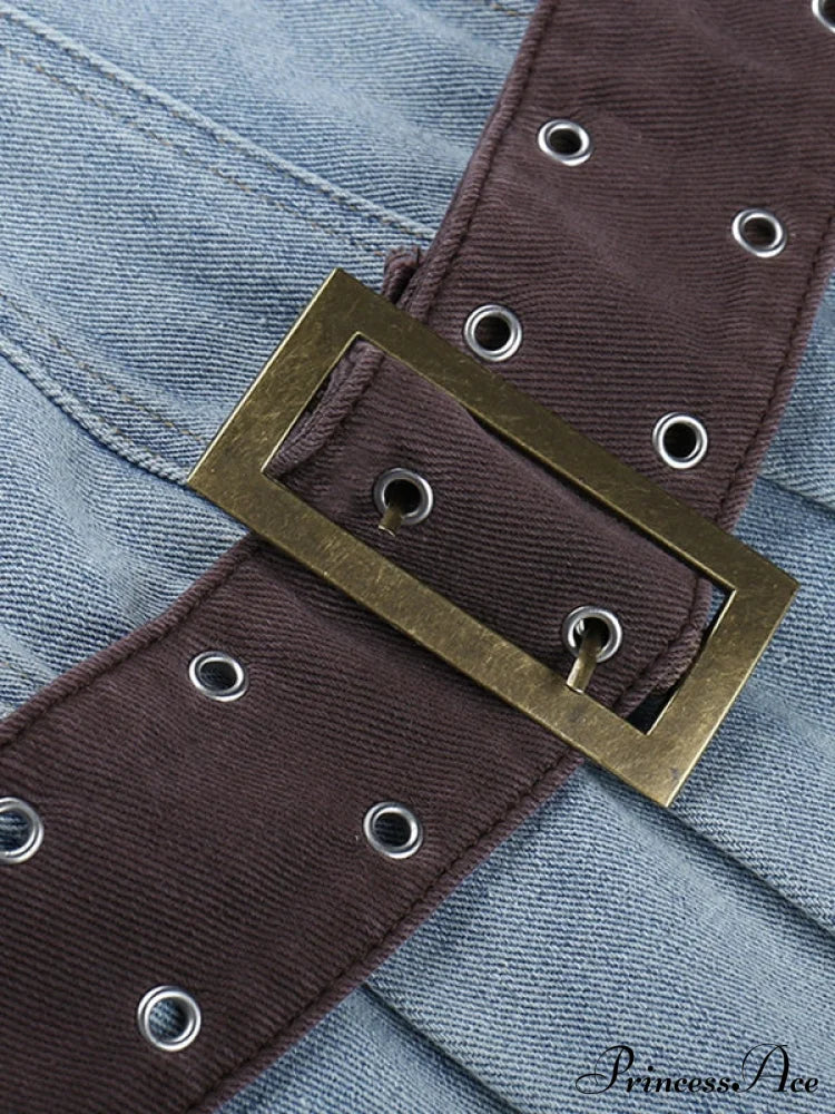 Buckle Belt Pu Black Mini Skirt