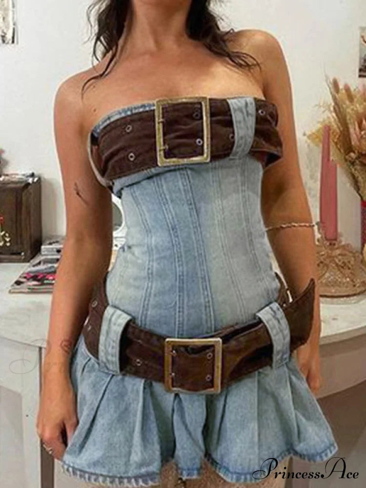 Buckle Belt Pu Black Mini Skirt