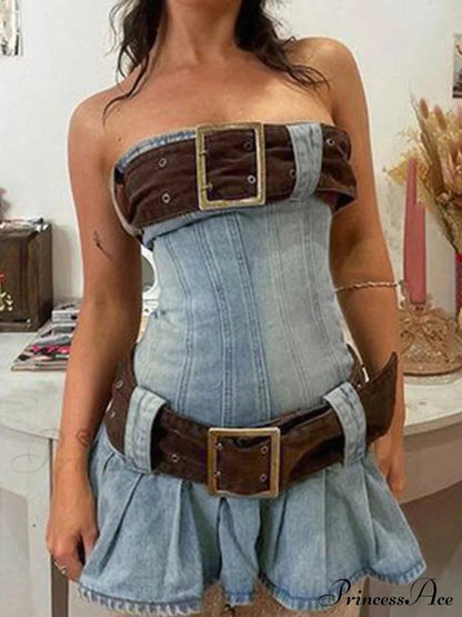 Buckle Belt Pu Black Mini Skirt