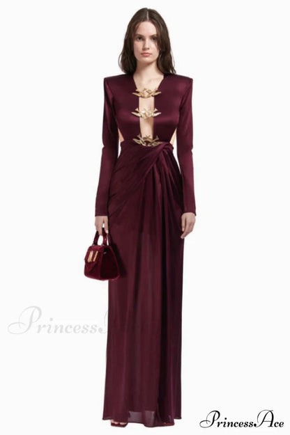 Buckle Detailed Stylish Draped Maxi Dress