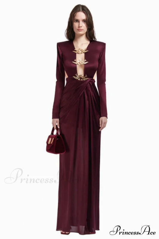 Buckle Detailed Stylish Draped Maxi Dress