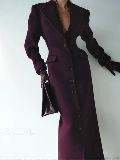 Grey Single Breasted Wool Coat
