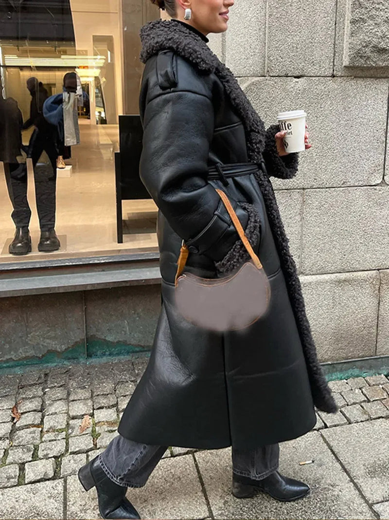 Burgundy Scarf Collar Lace-up Overcoat