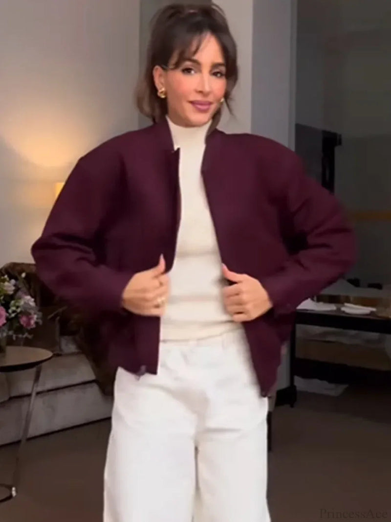 Burgundy Zipper Short Coat