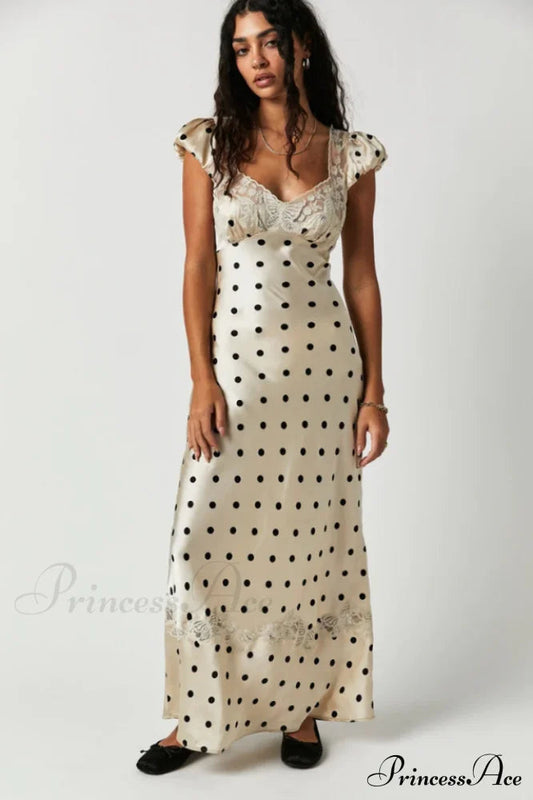 Butterfly Babe Lace Charming Polka Dot Maxi Dress