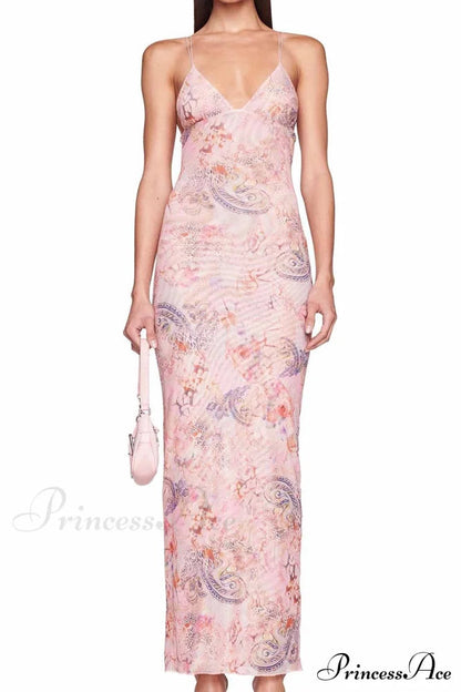 Butterfly Backless Midi Dress With Halterneck