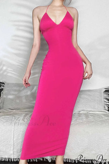 Butterfly Backless Midi Dress With Halterneck