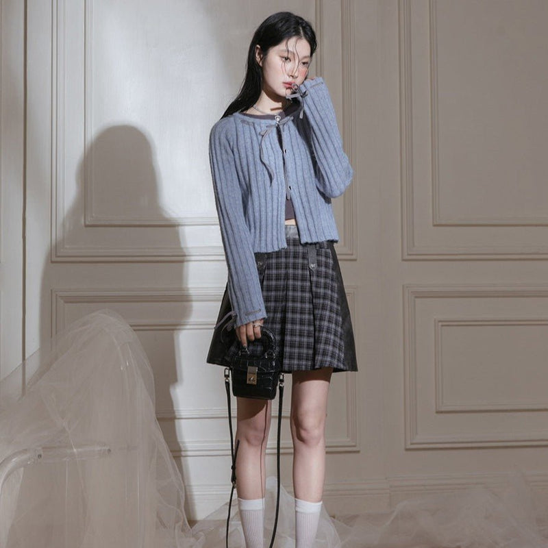 Blue Ribbon Woolen Cardigan Two-piece Set