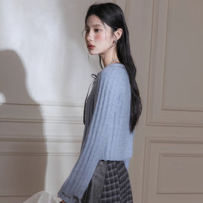 Blue Ribbon Woolen Cardigan Two-piece Set