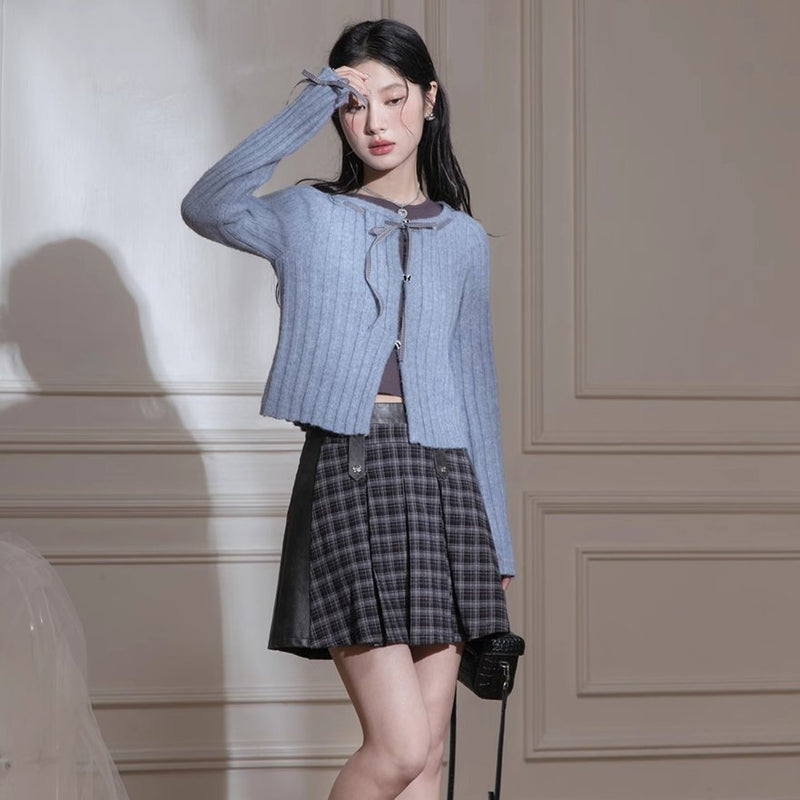 Blue Ribbon Woolen Cardigan Two-piece Set